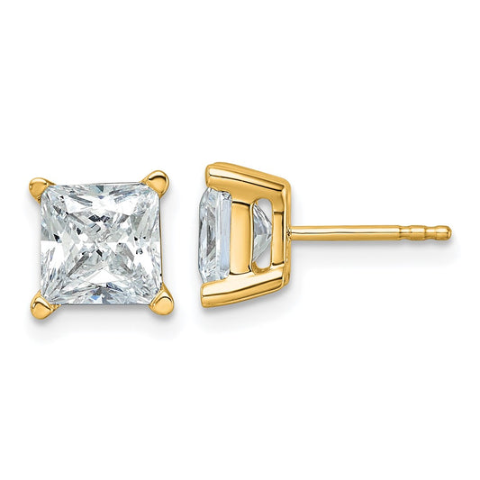 14k 4 carat Certified Lab Grown Diamond VS/SI+ G+ Princess Complete Four Prong Stud Earrings