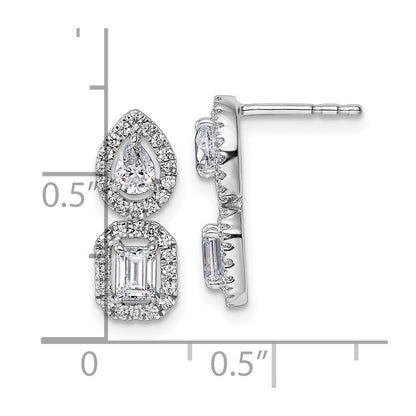 14k White Gold 7/8 carat Lab Grown Diamond VS/SI+ G+ Complete Two Stone Dangle Halo Post Earrings