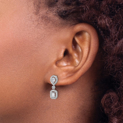 14k White Gold 1 carat Lab Grown Diamond VS/SI+ G+ Complete Two Stone Dangle Halo Post Earrings
