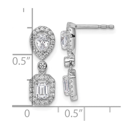14k White Gold 1 carat Lab Grown Diamond VS/SI+ G+ Complete Two Stone Dangle Halo Post Earrings