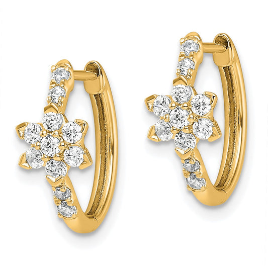 True Origin 14K Yellow Gold 3/8 carat Lab Grown Diamond VS+ F+ Flower Hinged Hoop Complete Earrings