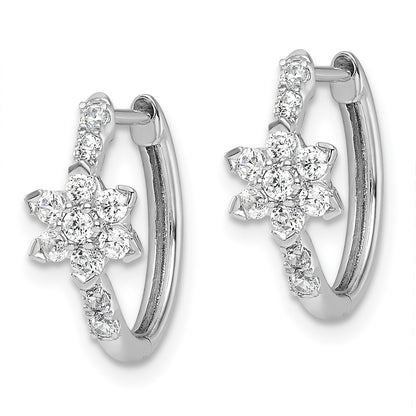 True Origin 14K White Gold 3/8 carat Lab Grown Diamond VS+ F+ Flower Hinged Hoop Complete Earrings