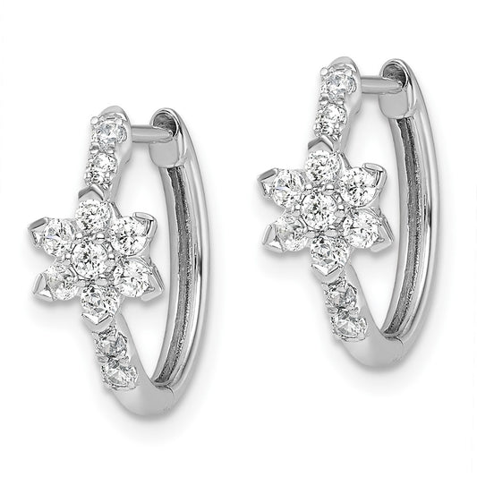 True Origin 14K White Gold 3/8 carat Lab Grown Diamond VS+ F+ Flower Hinged Hoop Complete Earrings