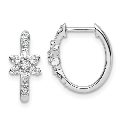 True Origin 14K White Gold 3/8 carat Lab Grown Diamond VS+ F+ Flower Hinged Hoop Complete Earrings