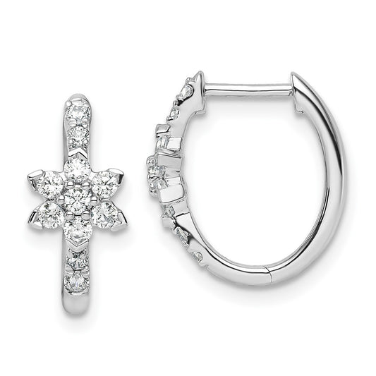 True Origin 14K White Gold 3/8 carat Lab Grown Diamond VS+ F+ Flower Hinged Hoop Complete Earrings