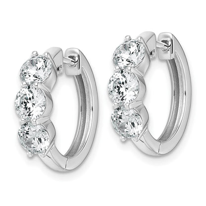 True Origin 14K White Gold 3 carat Lab Grown Diamond VS+ F+ Three Stone Hinged Hoop Complete Earrings