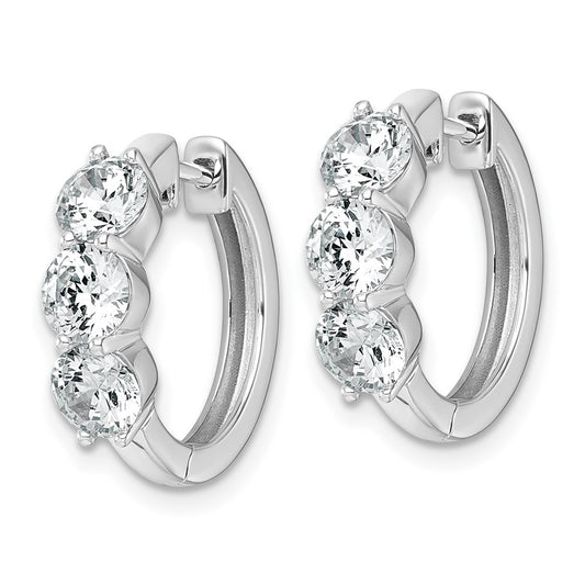 True Origin 14K White Gold 3 carat Lab Grown Diamond VS+ F+ Three Stone Hinged Hoop Complete Earrings