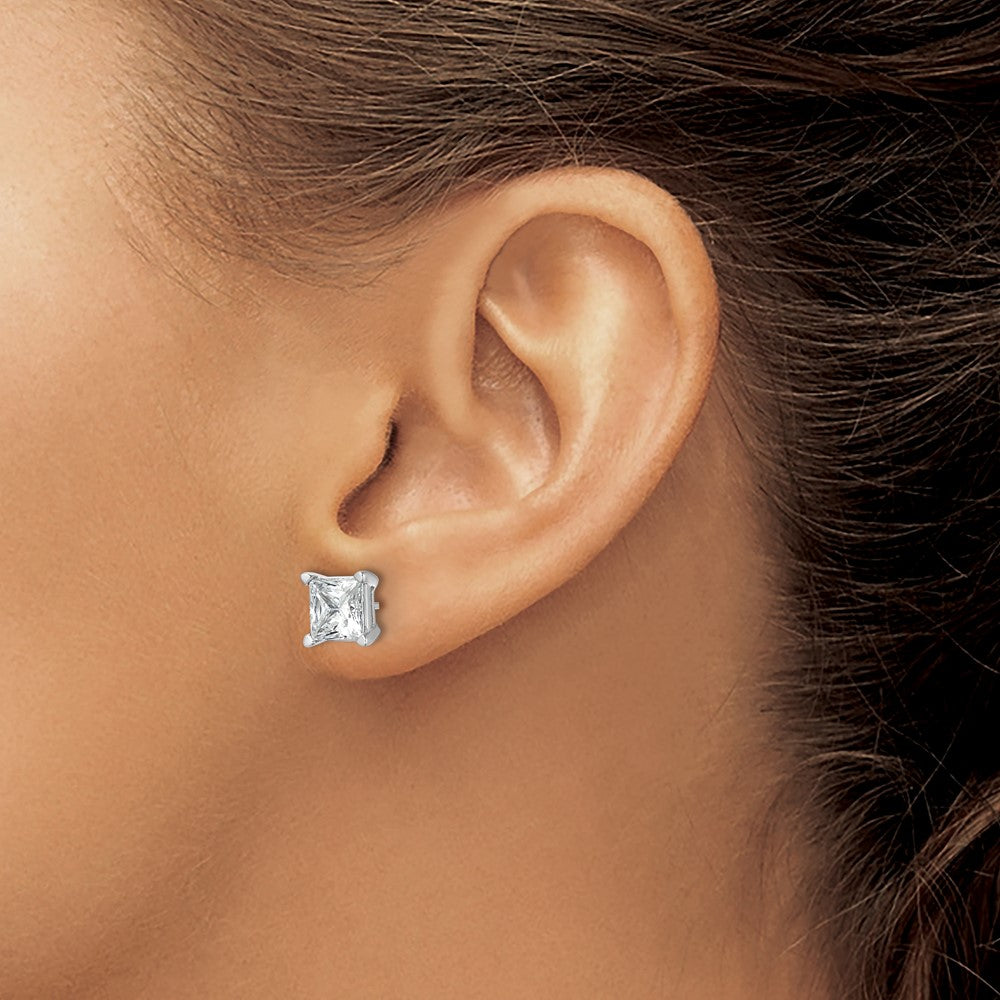 True Origin 14K White Gold 5 carat Lab Grown Diamond VS+ F+ Princess Four Prong Heavy Weight Complete Stud Earrings