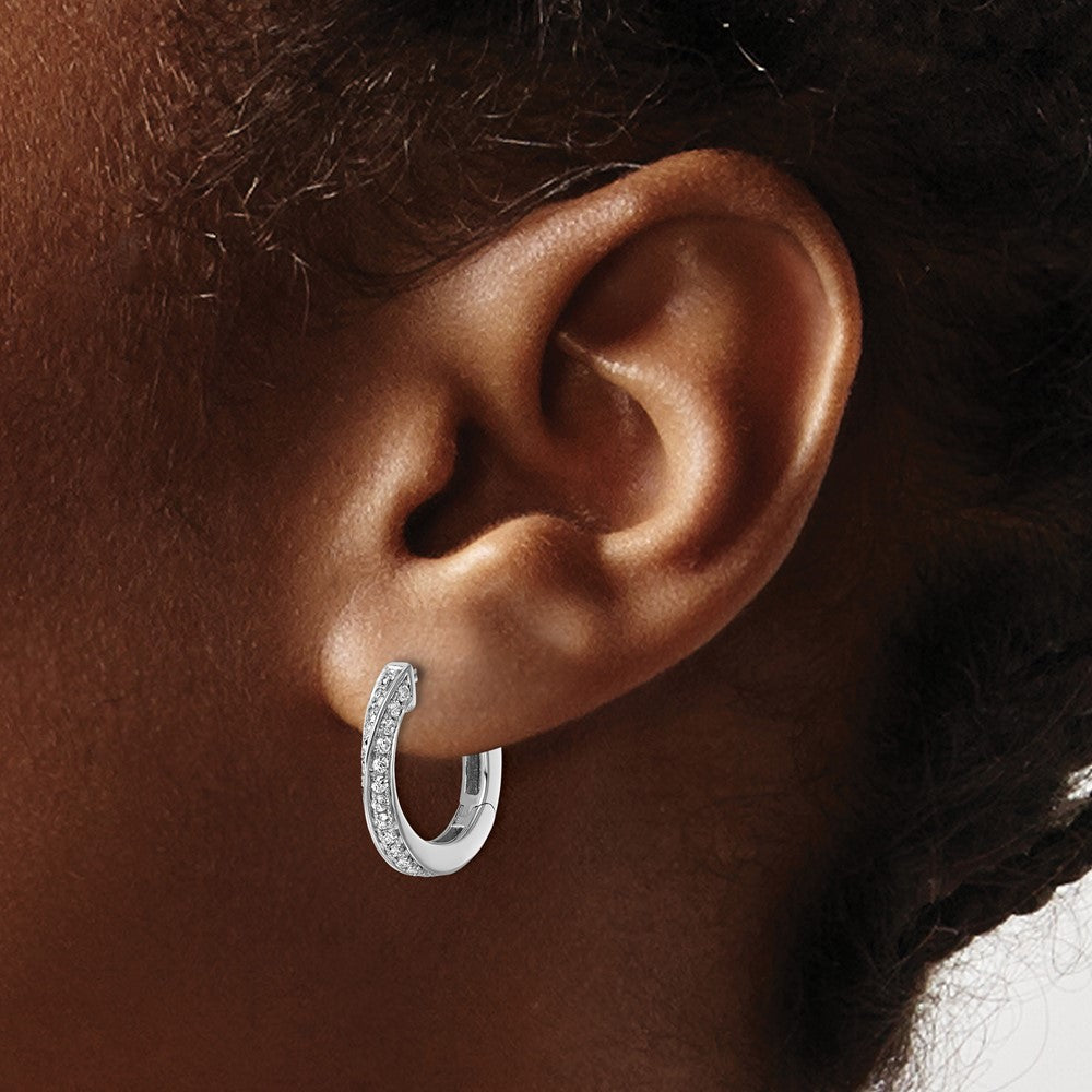 True Origin 14K White Gold 5/8 carat Lab Grown Diamond VS+ F+ Twisted Hinged Hoop Complete Earrings