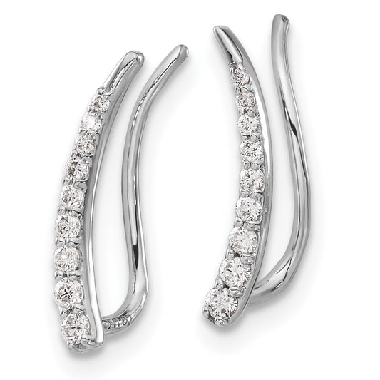 10k White Gold Graduated 1/6 carat Diamond Ear Climber Earrings