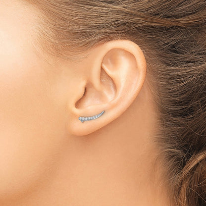 10k White Gold Graduated 1/6 carat Diamond Ear Climber Earrings