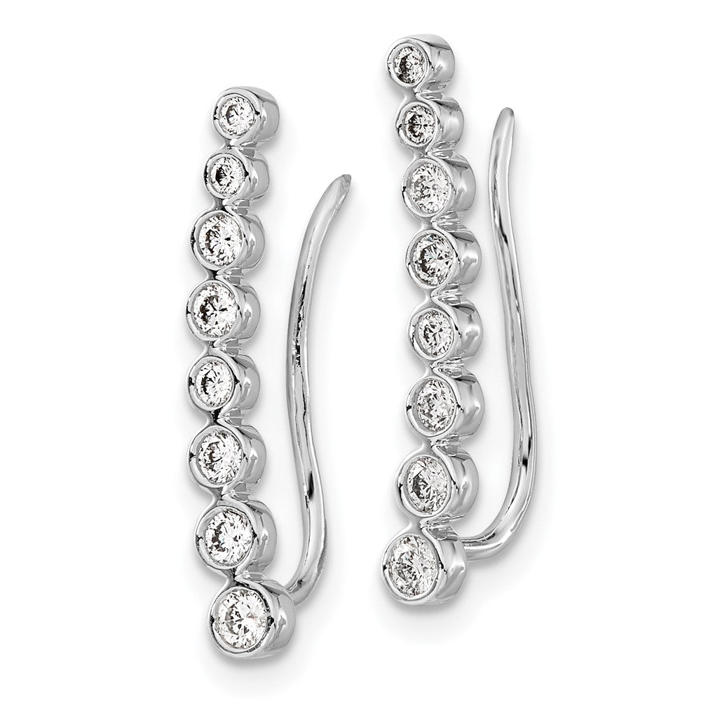 10k White Gold Graduated 3/8 carat Diamond Ear Climber Earrings