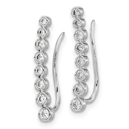 10k White Gold Graduated 3/8 carat Diamond Ear Climber Earrings