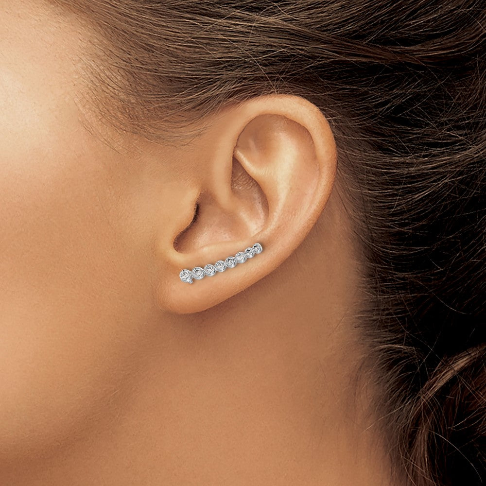 10k White Gold Graduated 3/8 carat Diamond Ear Climber Earrings