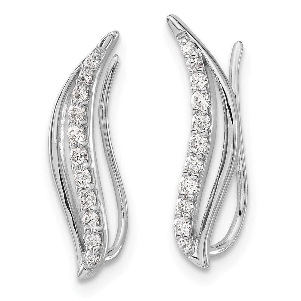 10k White Gold 1/4 carat Diamond Wave Ear Climber Earrings
