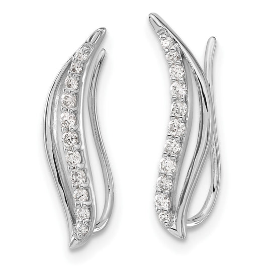 10k White Gold 1/4 carat Diamond Wave Ear Climber Earrings