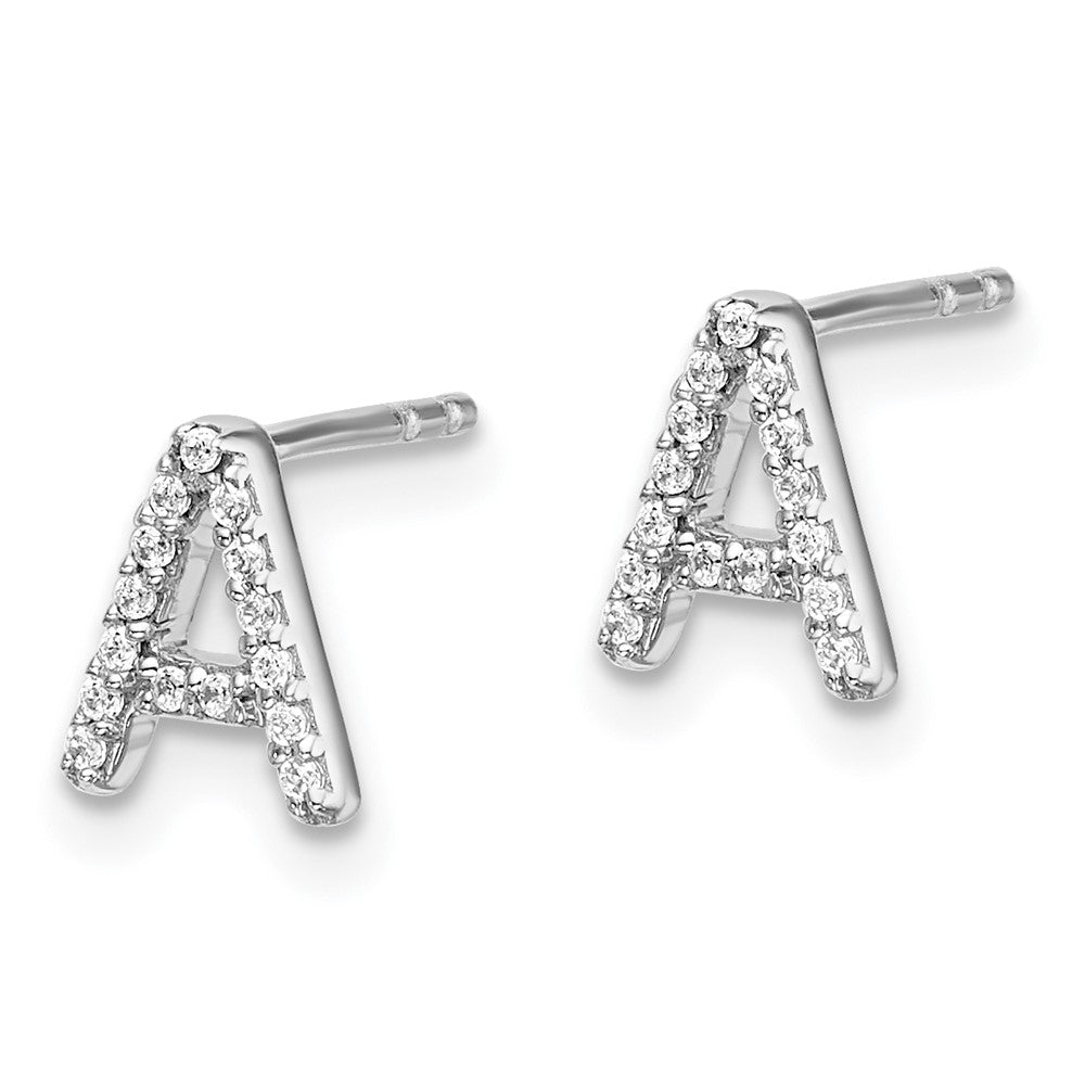 14k White Gold Diamond Initial A Post Earrings