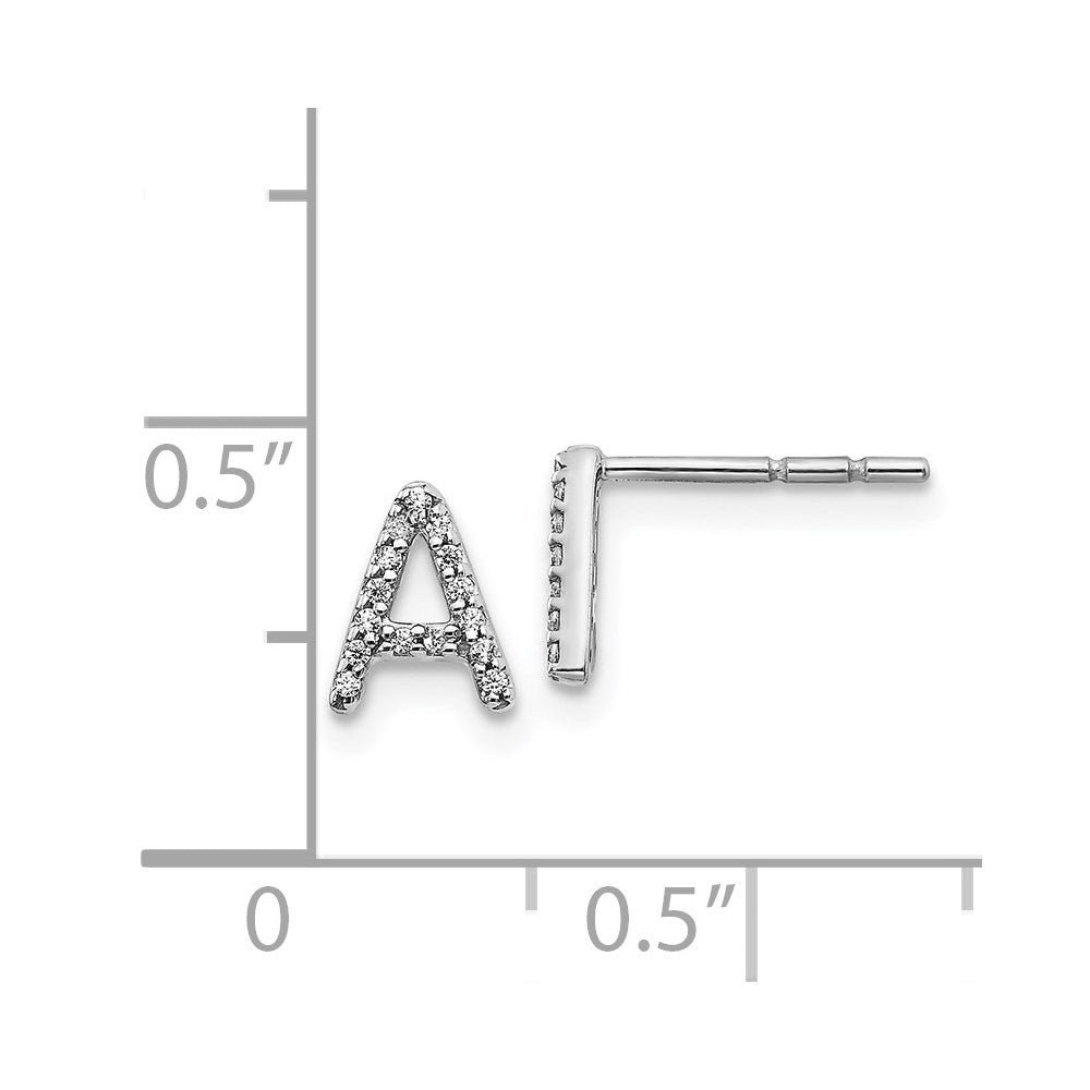 14k White Gold Diamond Initial A Post Earrings