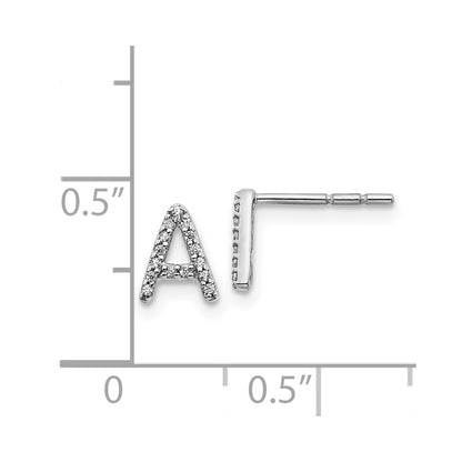14k White Gold Diamond Initial A Post Earrings