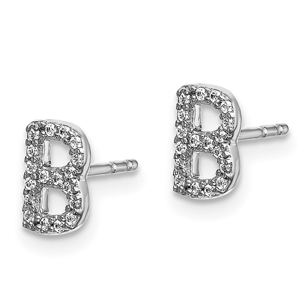 14k White Gold Diamond Initial B Post Earrings