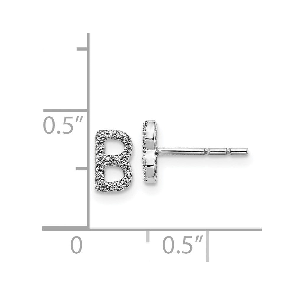 14k White Gold Diamond Initial B Post Earrings