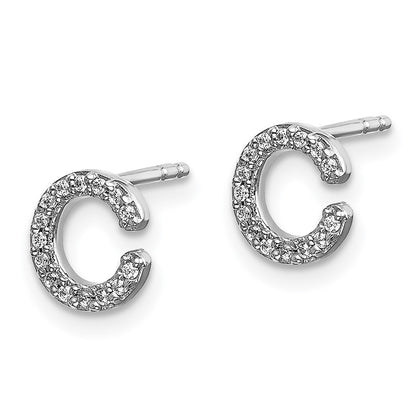 14k White Gold Diamond Initial C Post Earrings