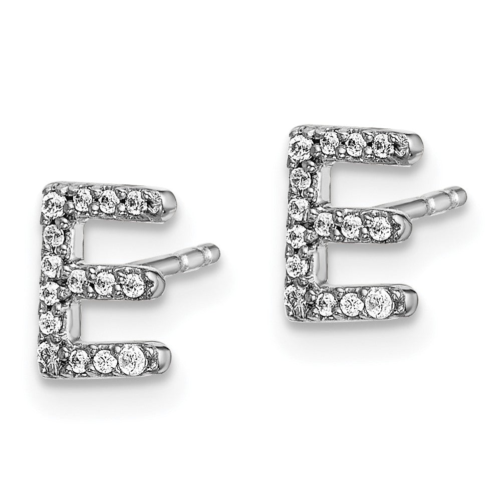 14k White Gold Diamond Initial E Post Earrings