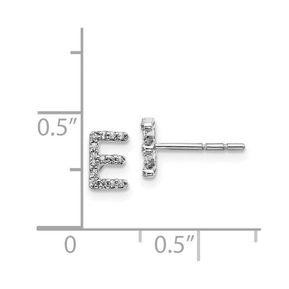 14k White Gold Diamond Initial E Post Earrings