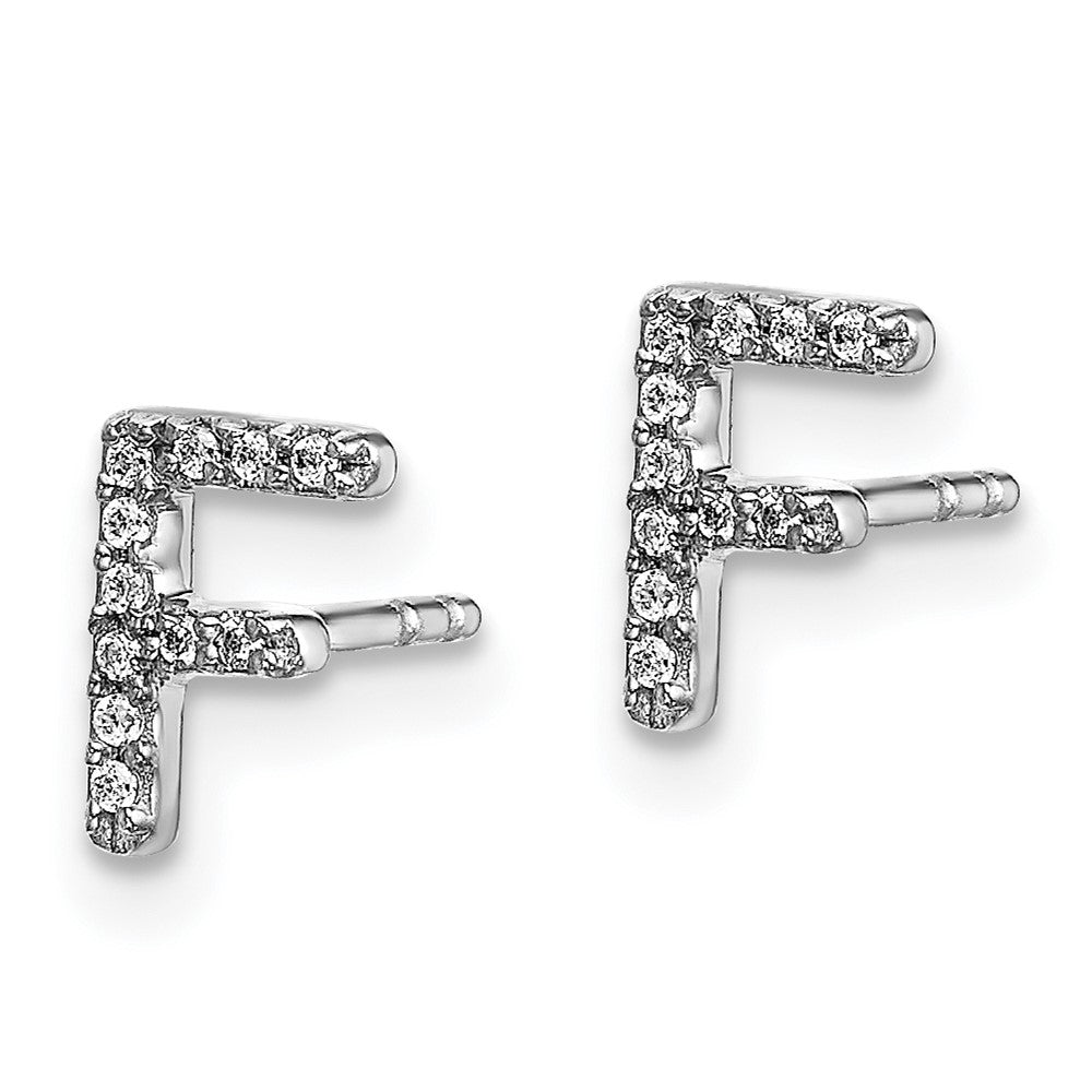 14k White Gold Diamond Initial F Post Earrings