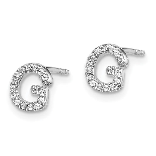 14k White Gold Diamond Initial G Post Earrings