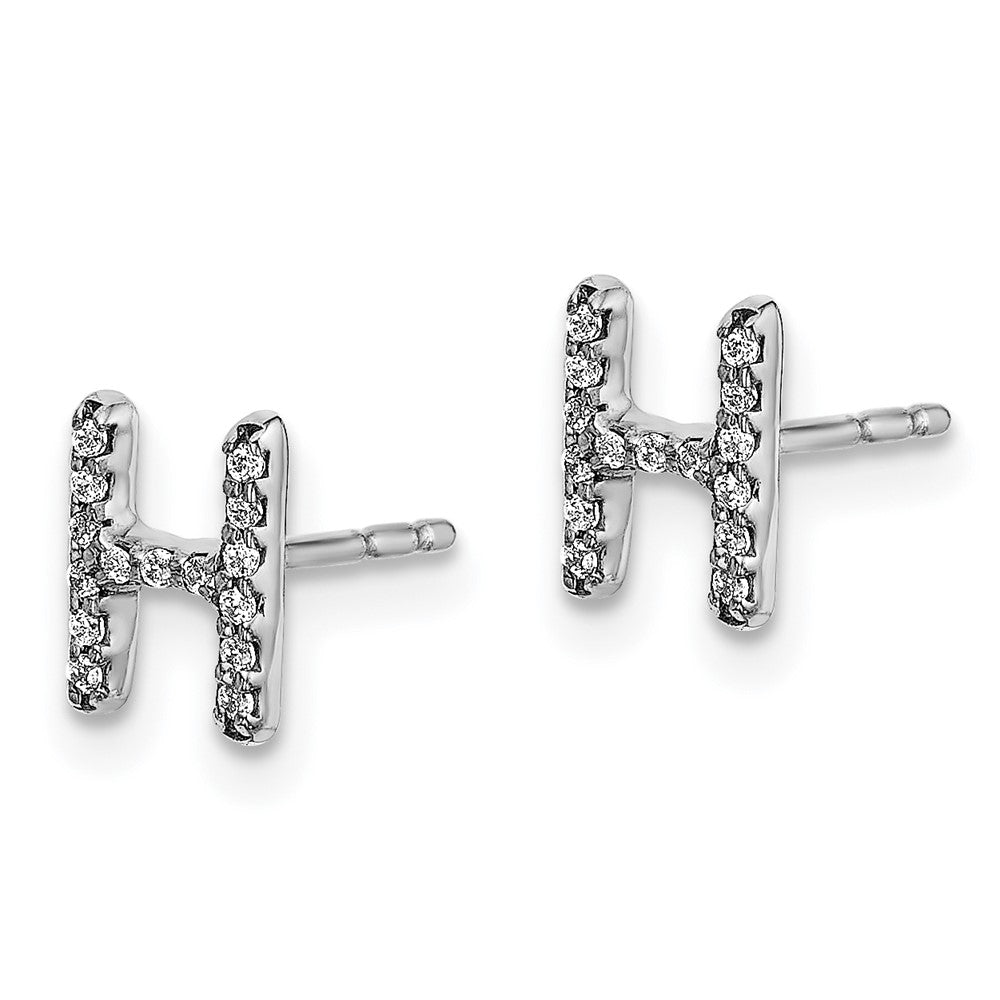 14k White Gold Diamond Initial H Post Earrings