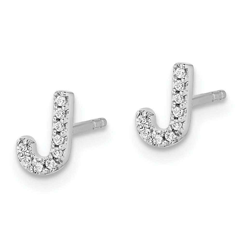 14k White Gold Diamond Initial J Post Earrings