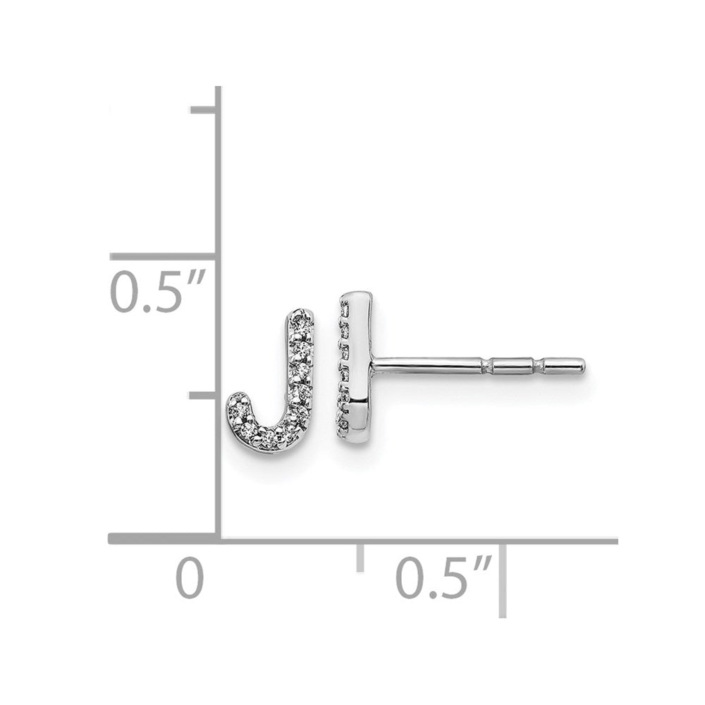 14k White Gold Diamond Initial J Post Earrings