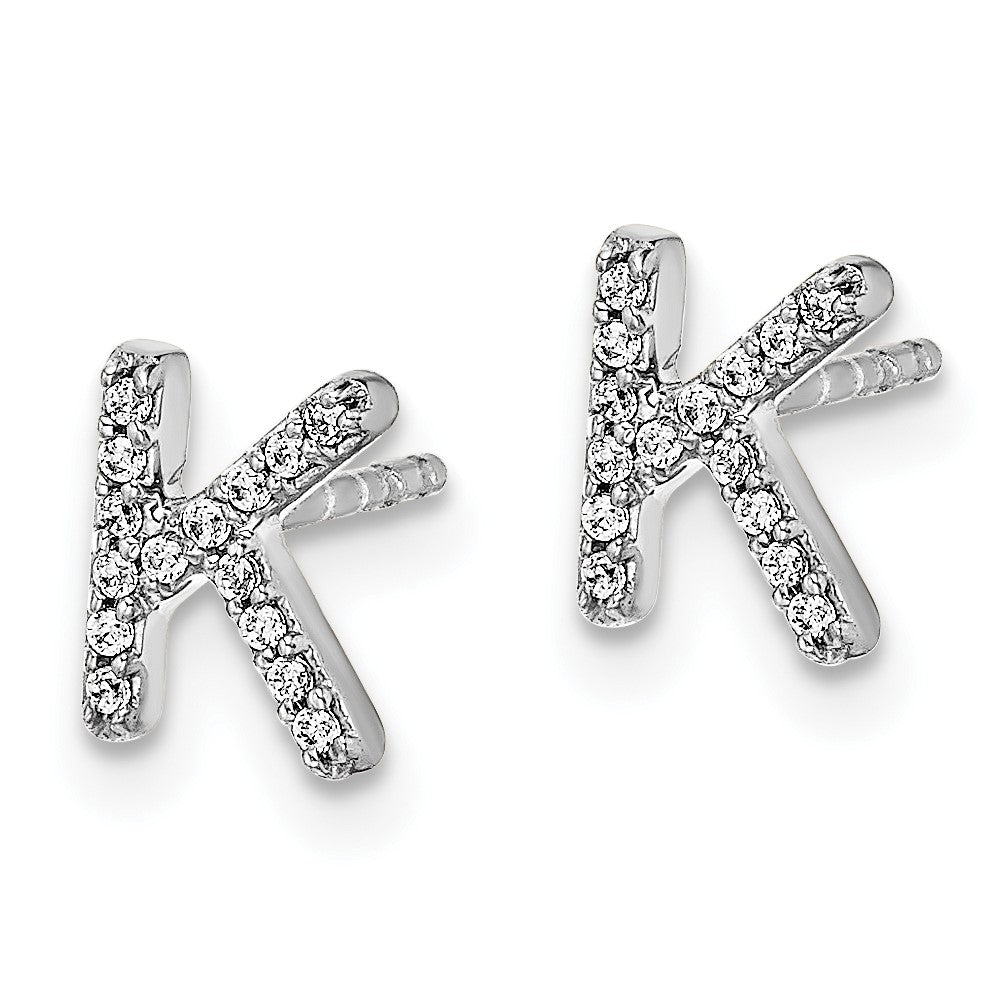 14k White Gold Diamond Initial K Post Earrings