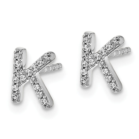 14k White Gold Diamond Initial K Post Earrings