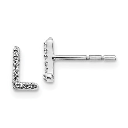 14k White Gold Diamond Initial L Post Earrings