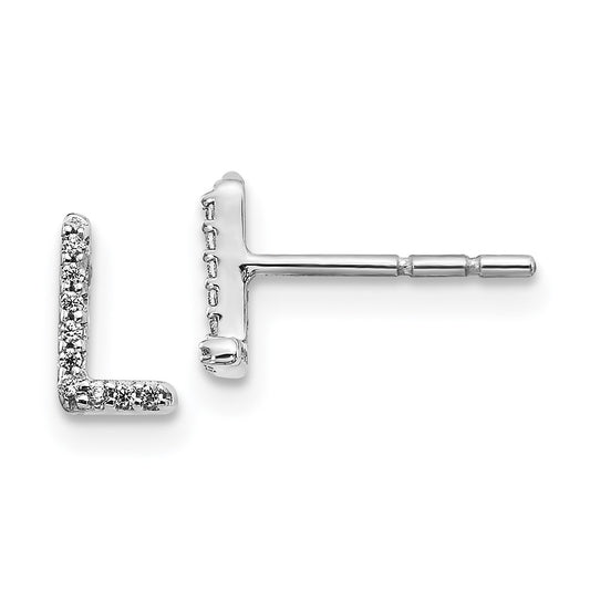 14k White Gold Diamond Initial L Post Earrings