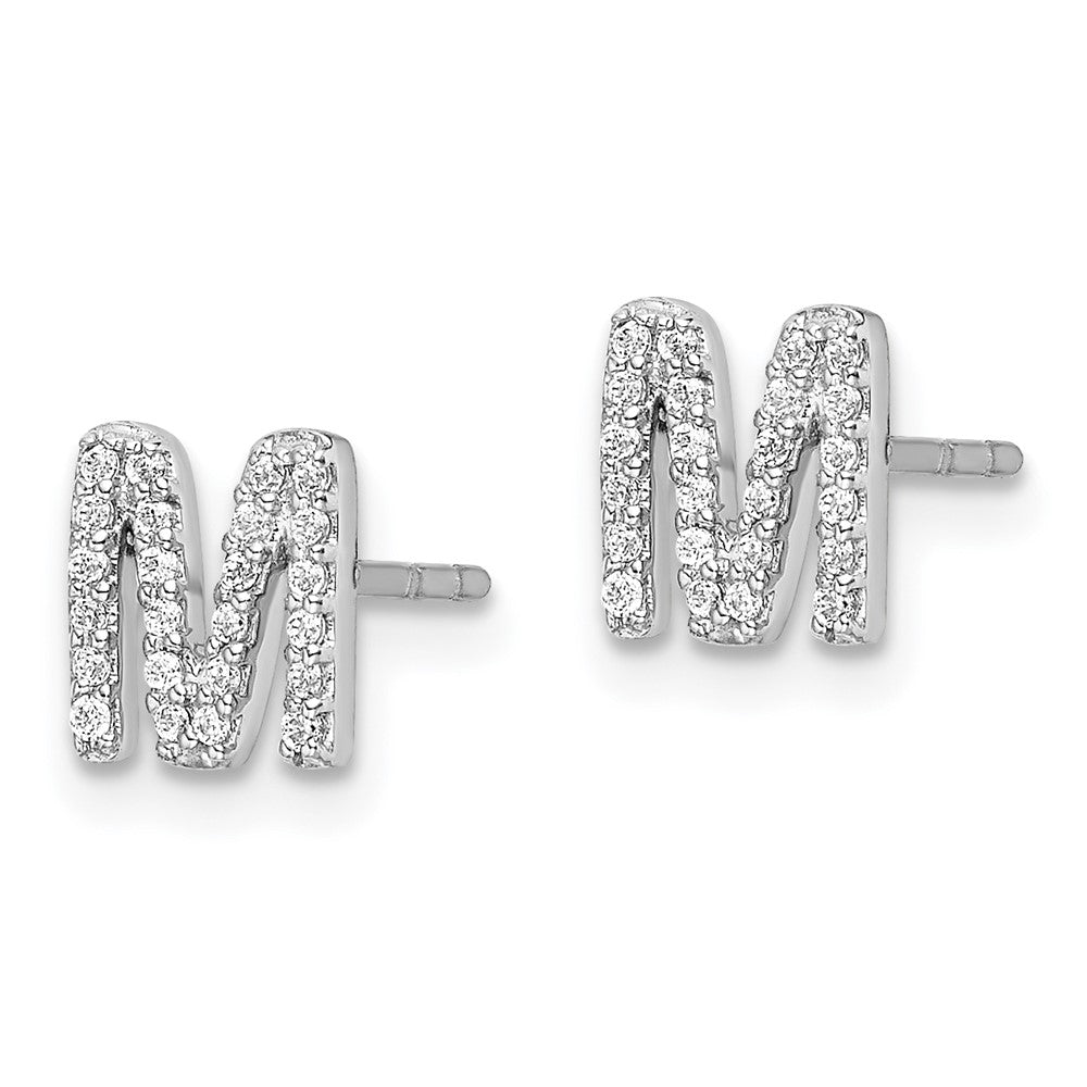 14k White Gold Diamond Initial M Post Earrings