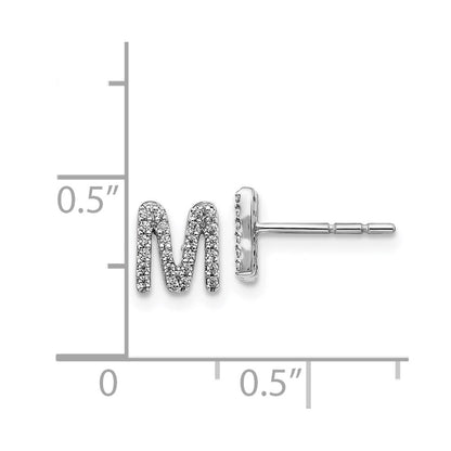 14k White Gold Diamond Initial M Post Earrings