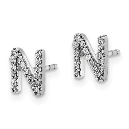 14k White Gold Diamond Initial N Post Earrings