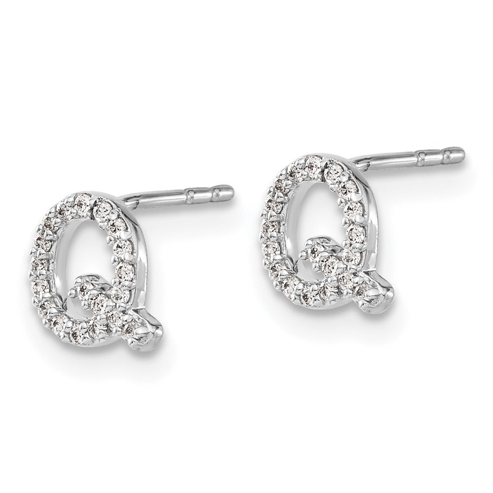 14k White Gold Diamond Initial Q Post Earrings
