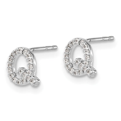 14k White Gold Diamond Initial Q Post Earrings