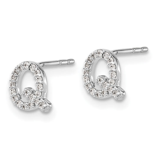 14k White Gold Diamond Initial Q Post Earrings