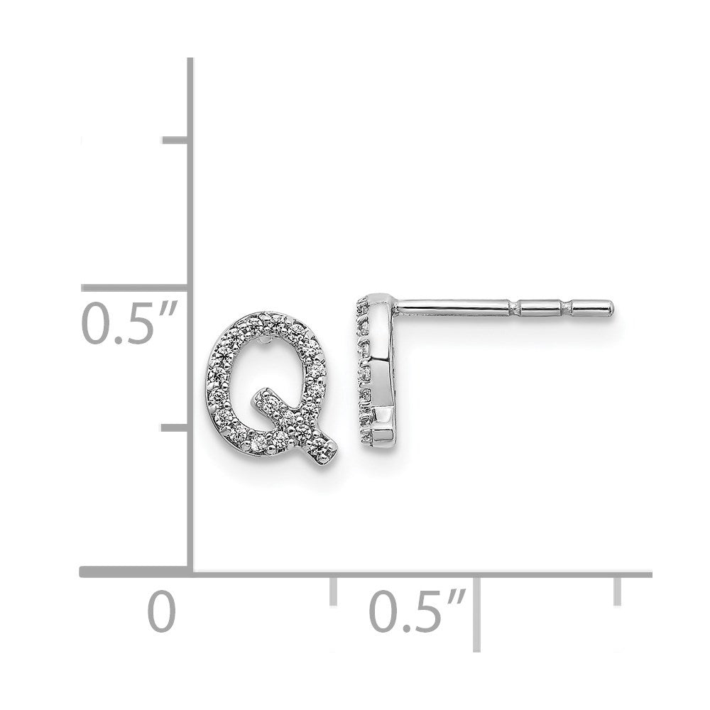 14k White Gold Diamond Initial Q Post Earrings