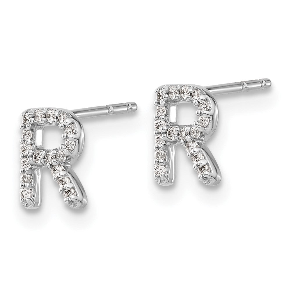 14k White Gold Diamond Initial R Post Earrings
