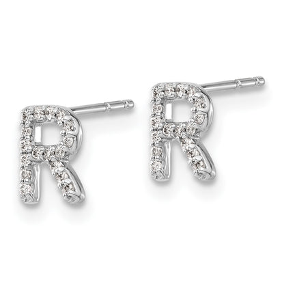 14k White Gold Diamond Initial R Post Earrings