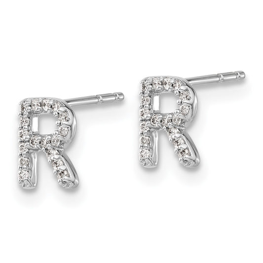 14k White Gold Diamond Initial R Post Earrings