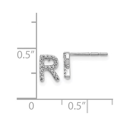 14k White Gold Diamond Initial R Post Earrings