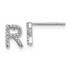 14k White Gold Diamond Initial R Post Earrings