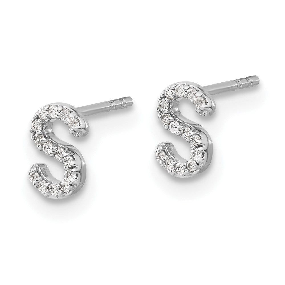 14k White Gold Diamond Initial S Post Earrings